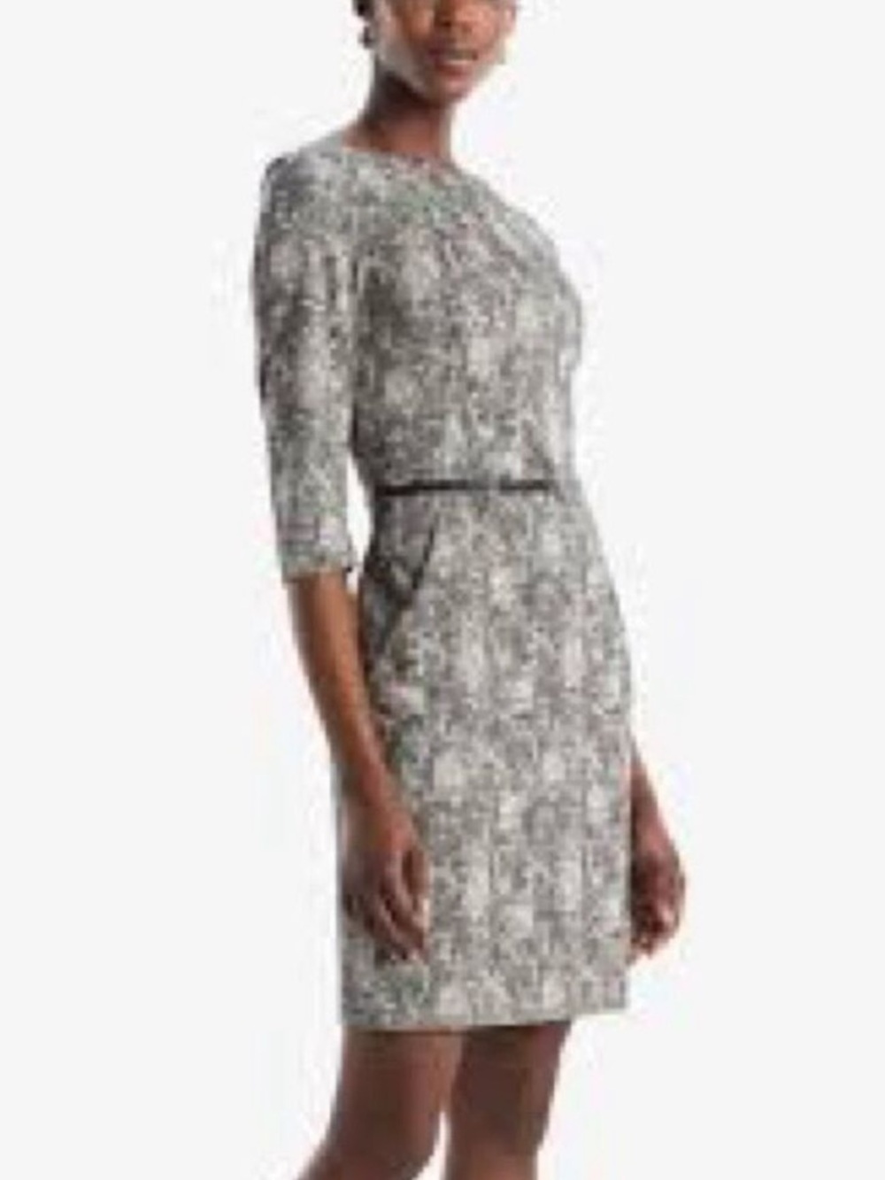 M.M.LaFleur Etsuko Dress Small Black Cream Crackle Print Sheath Belted EUC